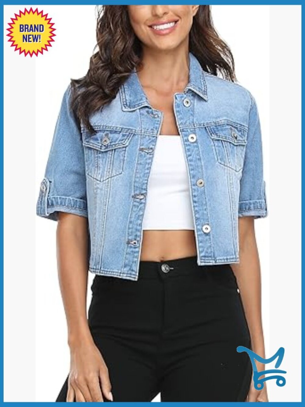 Cropped Denim Jacket Short Sleeve Classic Jean Jacket